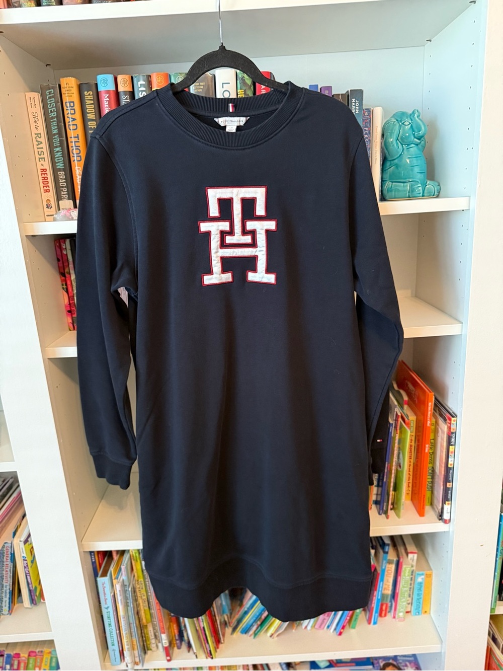 Tommy Hilfiger NWOT TH Varsity Logo Sweatshirt Dress Navy Blue